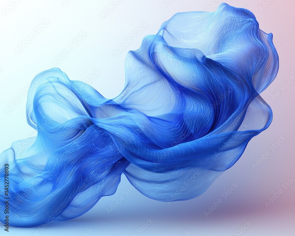 Poster abstract blue flowing fabric creating a sense of movement and depth