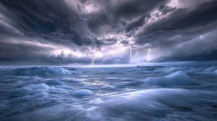 Obraz premium A glacial expanse beneath thick storm clouds