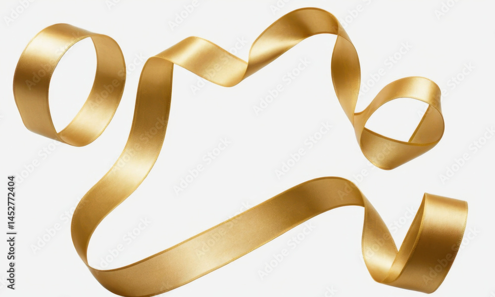 Poster a simple yet elegant image of a gold ribbon against a clean white background, perfect for use in des