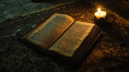 Ancient Book and Candlelight: A Mystical Night Reading