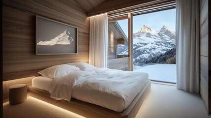 Luxury bedroom with mountain view