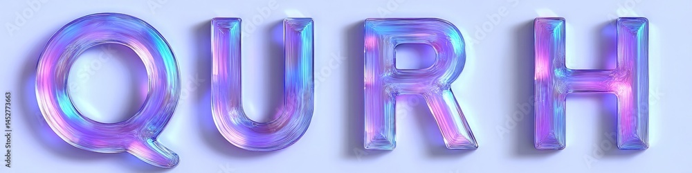 Poster quhr letters shiny chrome font rendering with holographic iridescent surface