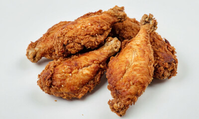 A plate of crispy fried chicken resting on a clean white table
