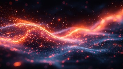 Fototapeta premium Abstract glowing particles wave, dark background, energy concept