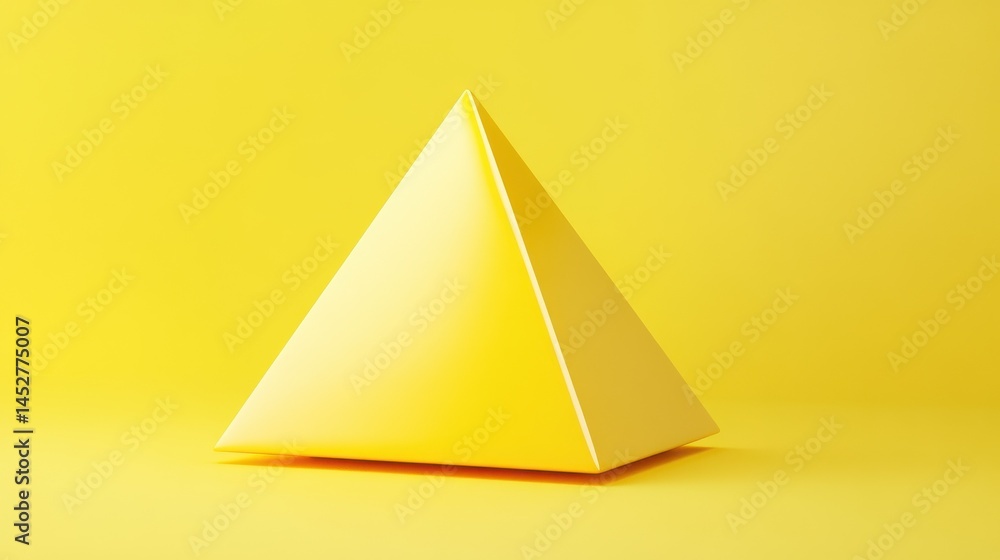 Poster minimalist background with embossed 3d shape. yellow gradient surface with extruded triangle. 3d ren
