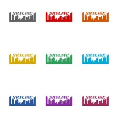 City skyline word icon isolated on white background. Set icons colorful