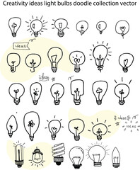 Creativity ideas light bulbs doodle collection vector