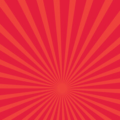 Pop art background for poster or book in red color. Radial rays backdrop with halftone effect in comics style design