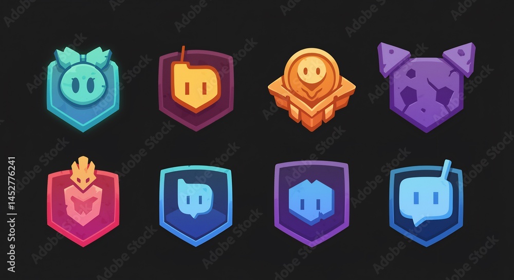 Aufkleber unique badges array: a vibrant collection of stylized badges, each a unique emblem with distinctive 