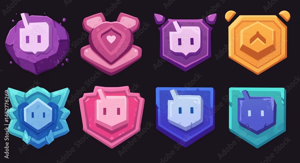 Aufkleber vivid badges: a collection of colorful badges featuring abstract emblems. these creative and eye-cat