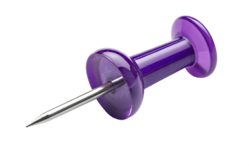 Purple thumbtack close up detail on black background for office supplies