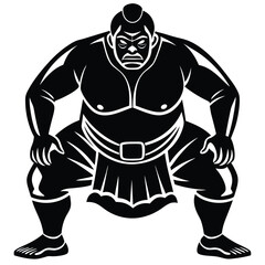 Sumo Wrestler Vector Illustration: Black and White Graphic of Japanese Sumo Wrestler in Traditional Mawashi, Martial Arts Sport Image