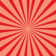 Pop art background for poster or book in red color. Radial rays backdrop with halftone effect in comics style design