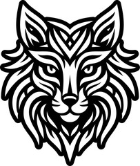 Fototapeta premium Tribal Tiger Head Icon. Bold and detailed black and white vector illustration of a stylized tiger head with tribal and ornamental patterns. this graphic is ideal for tattoo designs, sports team logos