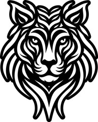 Tribal Tiger Head Icon. Bold and detailed black and white vector illustration of a stylized tiger head with tribal and ornamental patterns.  this graphic is ideal for tattoo designs, sports team logos