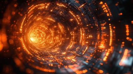 Abstract futuristic tunnel, glowing orange light, technological design,  background