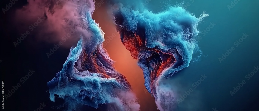 Poster abstract dual smoke structures with colored layers on contrasted background