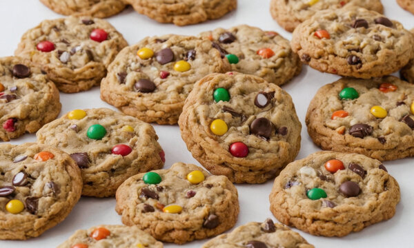 Freshly baked cookies filled with chocolate chips and colorful M&M's