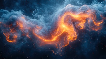 Abstract swirling fire and smoke, dark background, dynamic energy