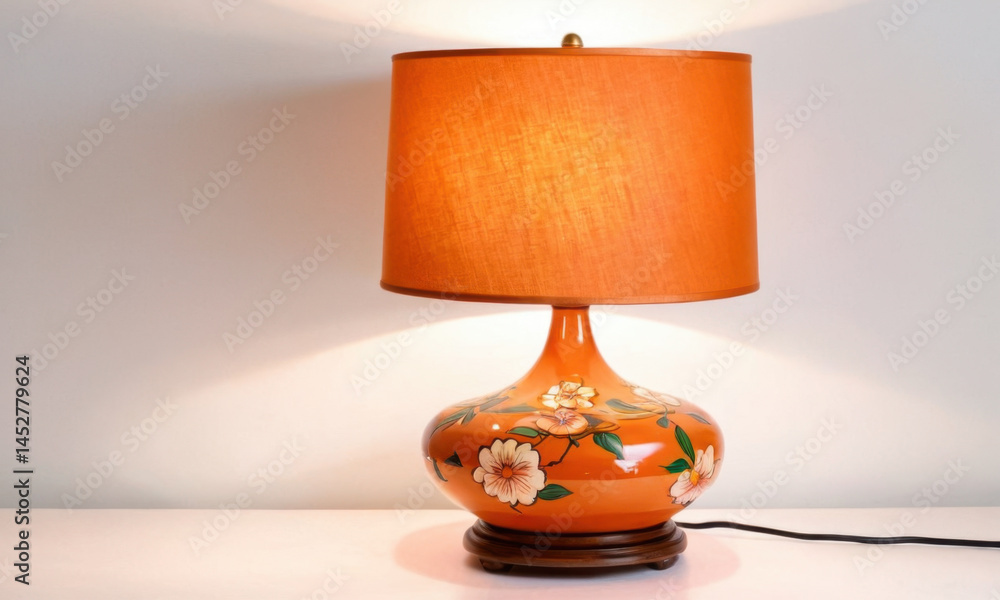 Poster a table lamp with an orange shade on it