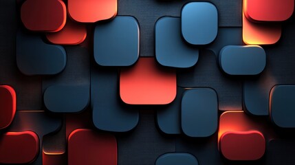 3D rounded squares background, dark textured surface, red accents, abstract design