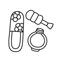 Glow Cosmetics Coloring Pages, Bold and Easy Coloring Pages, Line Art Drawing, Skin and Makeup, Elegant cosmetics, flat design illustration, 