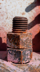Close-up of a rusty bolt with corroded threads