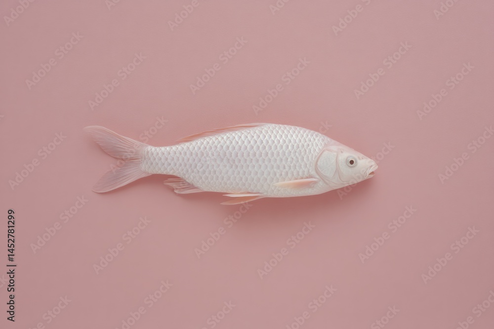 Poster single fish against smooth solid color background emphasizing simplicity and minimalism
