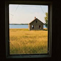 Wooden Hut in Windy Grassy Landscape