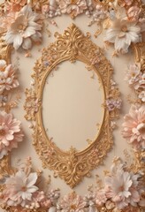 Pastel floral vintage wedding backdrop  Gold accents, ornate seamless pattern , print, art, delicate
