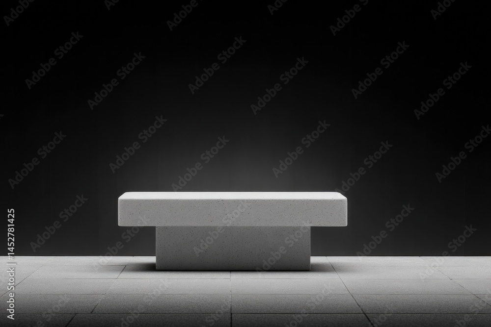 Poster single isolated minimalistic city bench placed against vast empty background providing ample copy sp