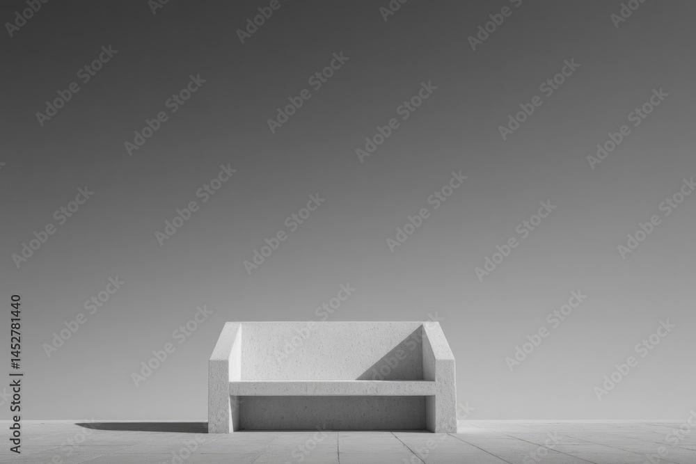 Poster single isolated minimalistic city bench placed against vast empty background providing ample copy sp