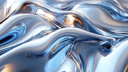 Abstract liquid metal waves, flowing curves,  background light, digital art, use in design