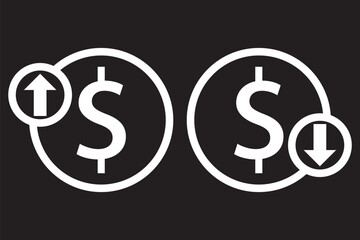 Increase and decrease dollar price icon. Up and down currency arrow sign symbol.