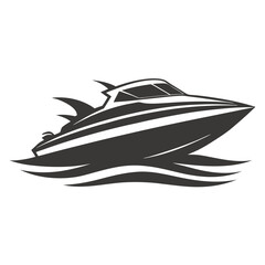 Sleek Black Silhouette of a Powerboat on Water Vector Graphic
