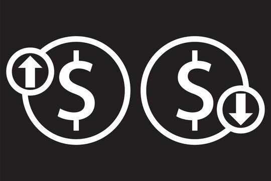 Increase and decrease dollar price icon. Up and down currency arrow sign symbol.