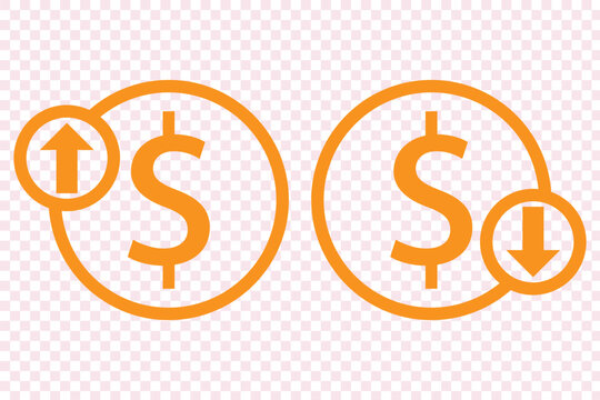 Increase and decrease dollar price icon. Up and down currency arrow sign symbol.