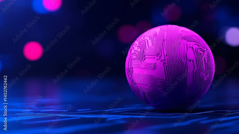 Poster futuristic egg design with neon lighting and circuit patterns on a reflective surface