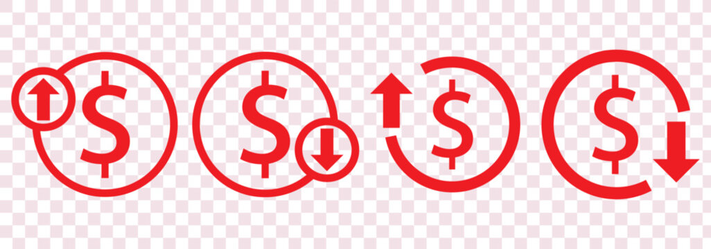 Increase and decrease dollar price icon. Up and down currency arrow sign symbol.