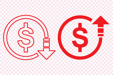 cost reduction icon vector. dollar decrease sign. profit decrease symbol. cost saving sign. vector illustration on transparent background.