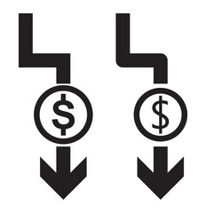Cost reduction icon dollar. Price decrease arrow symbol. business sale sign illustration.