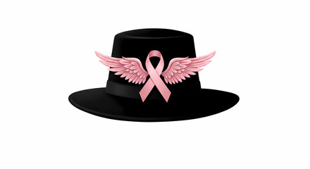 Pink Ribbon Wings Hat: Breast Cancer Awareness Symbol