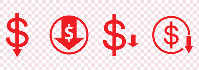 Dollar down icon set. Dollar Symbol. Finance sign. for mobile concept and web design. vector illustration on white background