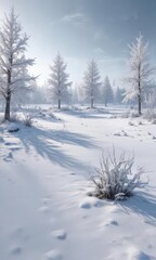 Obraz premium Frozen landscape, snow-covered trees, icy plains, snow-covered forest, boreal