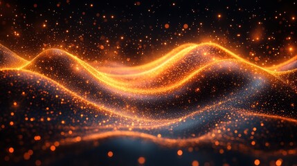 Abstract golden wavy digital landscape