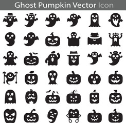 Scary ghost Pumpkin silhouette flat icon collection set vector illustration
