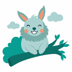 Vector illustration of a rabbit on a tree branch