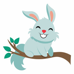 Obraz premium Vector illustration of a rabbit on a tree branch