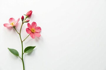 Fototapeta premium Delicate, minimalist floral sprigs on white background, bud, background, minimalist floral