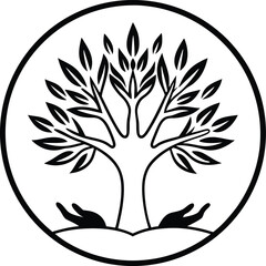 tree growing inside a human hand silhouette logo , tree growing inside a human hand silhouette